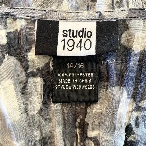 Studio 1940 Silver Grey Sheer Mesh Early 2000's Ruffle Front Tie Cardigan 14 16 - Picture 7 of 7